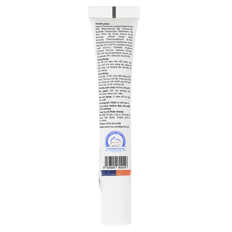 Gel Azderma Azera Lighten dưỡng ẩm và giảm thâm mụn tuýp x 20g - 9